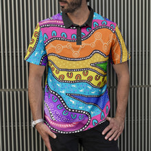 Load image into Gallery viewer, Contemporary colourful indigenous design Men's All-Over Print Polo Shirts