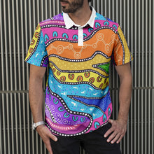 Load image into Gallery viewer, Contemporary colourful indigenous design Men's All-Over Print Polo Shirts