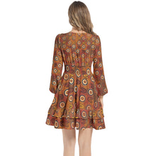 Load image into Gallery viewer, Indigenous design Long Sleeve Tiered Ruffle Hem Elastic Waist Mini Dress