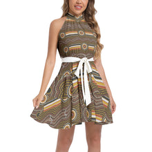 Load image into Gallery viewer, Ruffle Hem Belted Halter Dress
