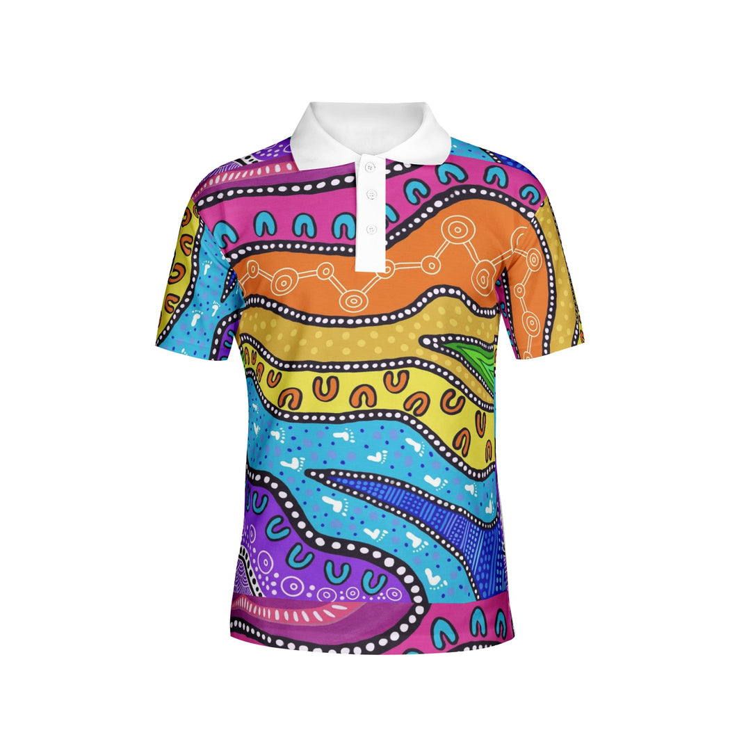 Contemporary colourful indigenous design Men's All-Over Print Polo Shirts