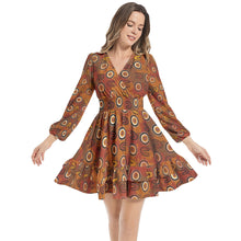 Load image into Gallery viewer, Indigenous design Long Sleeve Tiered Ruffle Hem Elastic Waist Mini Dress
