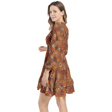 Load image into Gallery viewer, Indigenous design Long Sleeve Tiered Ruffle Hem Elastic Waist Mini Dress
