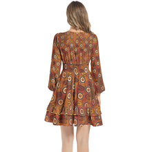 Load image into Gallery viewer, Indigenous design Long Sleeve Tiered Ruffle Hem Elastic Waist Mini Dress
