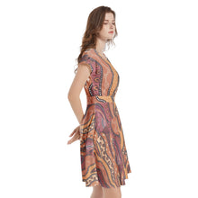 Load image into Gallery viewer, Indigenous design Short Sleeve  Casual A-Line Midi Dress
